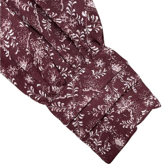 BOHME Floral Ruched Front Blouse Maroon Cream Size Small - Picture 5 of 6